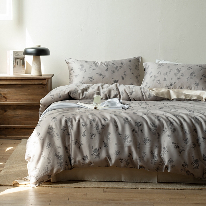 91家纺网 家纺一手货源 找家纺 禾时 2025新款60S兰精天丝数码印花四件套进口莱赛尔床品套件-知晓 知晓-棕