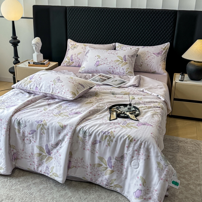 芊寻家居 2025新款A类50支莱赛尔天丝数码印花夏被夏凉被空调被 蝶恋花紫