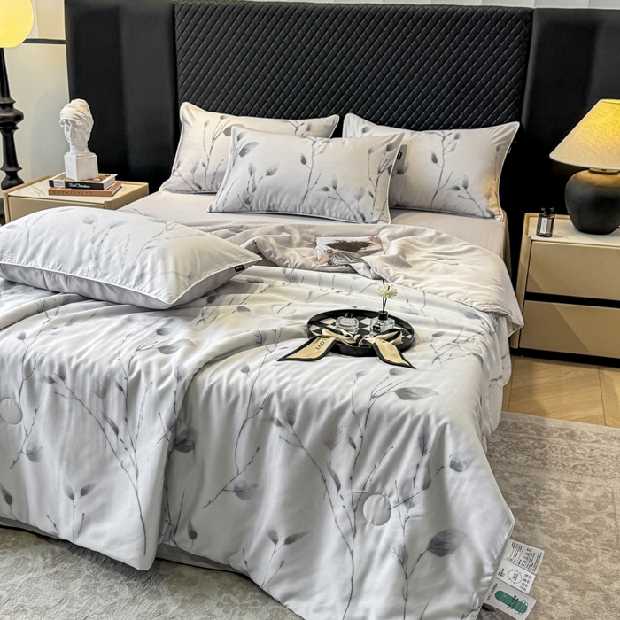 芊寻家居 2025新款A类50支莱赛尔天丝数码印花夏被夏凉被空调被 静谧灰