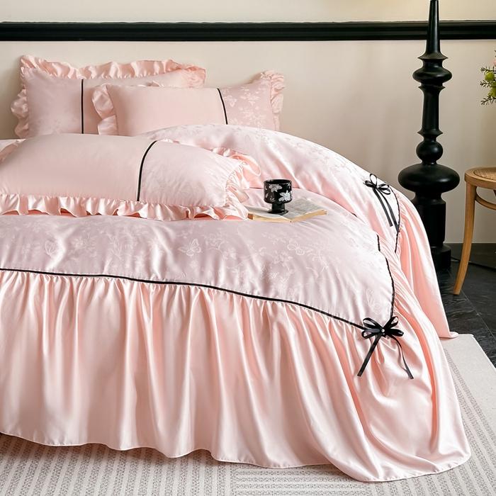 91家纺网 家纺一手货源 找家纺 （总）凯美家居 2025新款水洗真丝蕾丝刺绣四件套