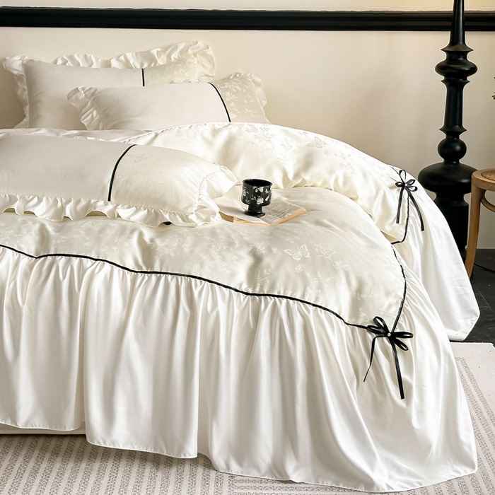 凯美家居 2025新款法式风水洗真丝提花工艺四件套 雾中花 奶白