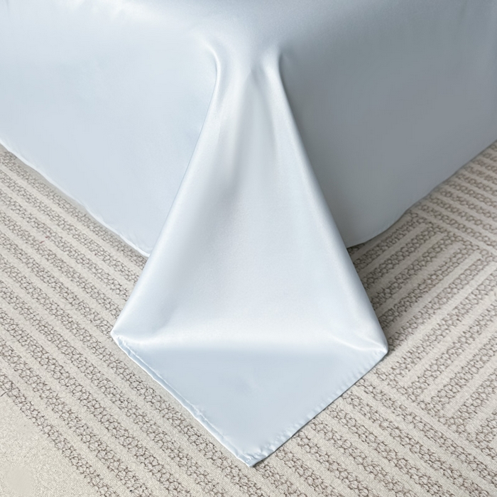 91家纺网 家纺一手货源 找家纺 凯美家居 2025新款法式风水洗真丝提花工艺四件套 雾中花 浅蓝