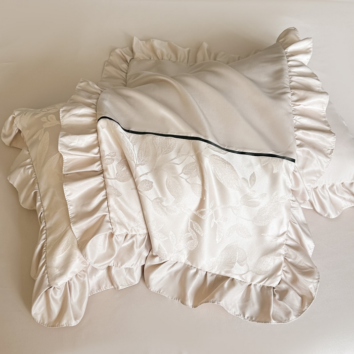 91家纺网 家纺一手货源 找家纺 凯美家居 2025新款法式风水洗真丝提花工艺四件套 叶琉璃 卡其