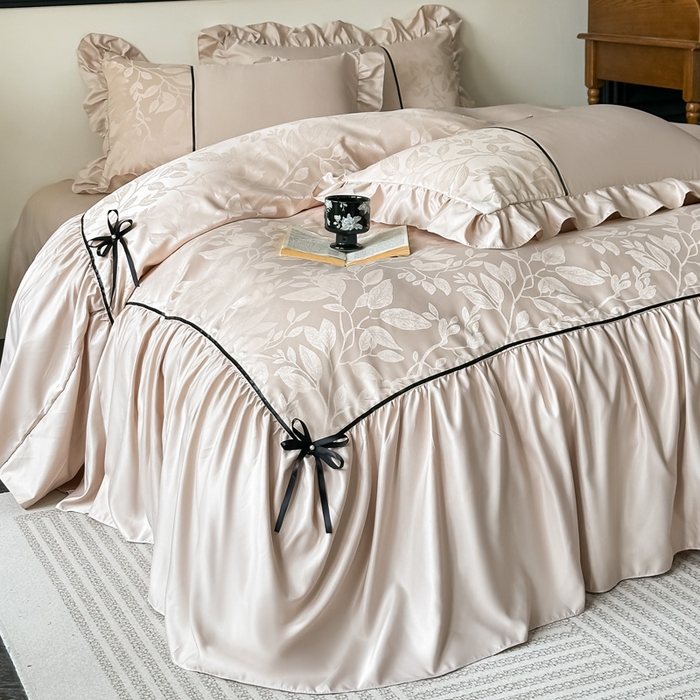 91家纺网 家纺一手货源 找家纺 凯美家居 2025新款法式风水洗真丝提花工艺四件套 叶琉璃 卡其