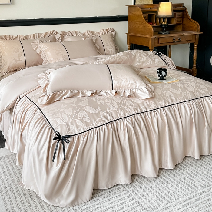 91家纺网 家纺一手货源 找家纺 凯美家居 2025新款法式风水洗真丝提花工艺四件套 叶琉璃 卡其