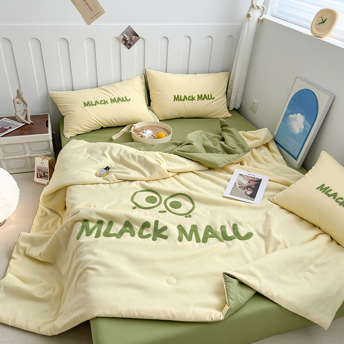 91家纺网 家纺一手货源 找家纺 曼谷家纺 2025新款水洗棉超软毛巾绣夏被直播热款 煤球-芝士绿