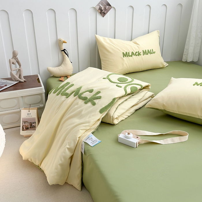 91家纺网 家纺一手货源 找家纺 曼谷家纺 2025新款水洗棉超软毛巾绣夏被直播热款 煤球-芝士绿