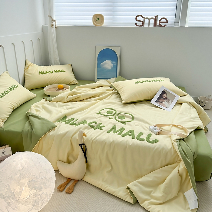 91家纺网 家纺一手货源 找家纺 曼谷家纺 2025新款水洗棉超软毛巾绣夏被直播热款 煤球-芝士绿