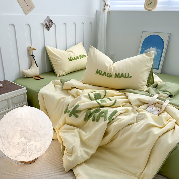 91家纺网 家纺一手货源 找家纺 曼谷家纺 2025新款水洗棉超软毛巾绣夏被直播热款 煤球-芝士绿