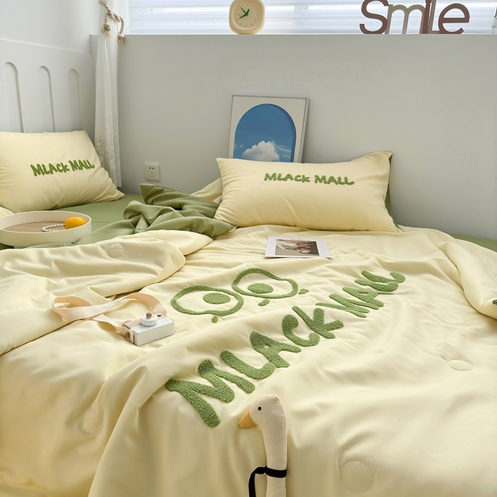 91家纺网 家纺一手货源 找家纺 曼谷家纺 2025新款水洗棉超软毛巾绣夏被直播热款 煤球-芝士绿