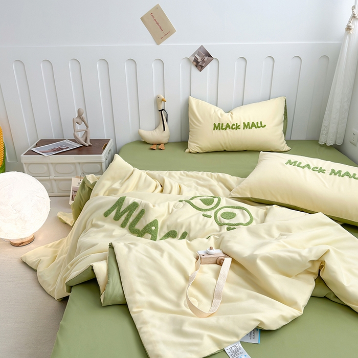 91家纺网 家纺一手货源 找家纺 曼谷家纺 2025新款水洗棉超软毛巾绣夏被直播热款 煤球-芝士绿