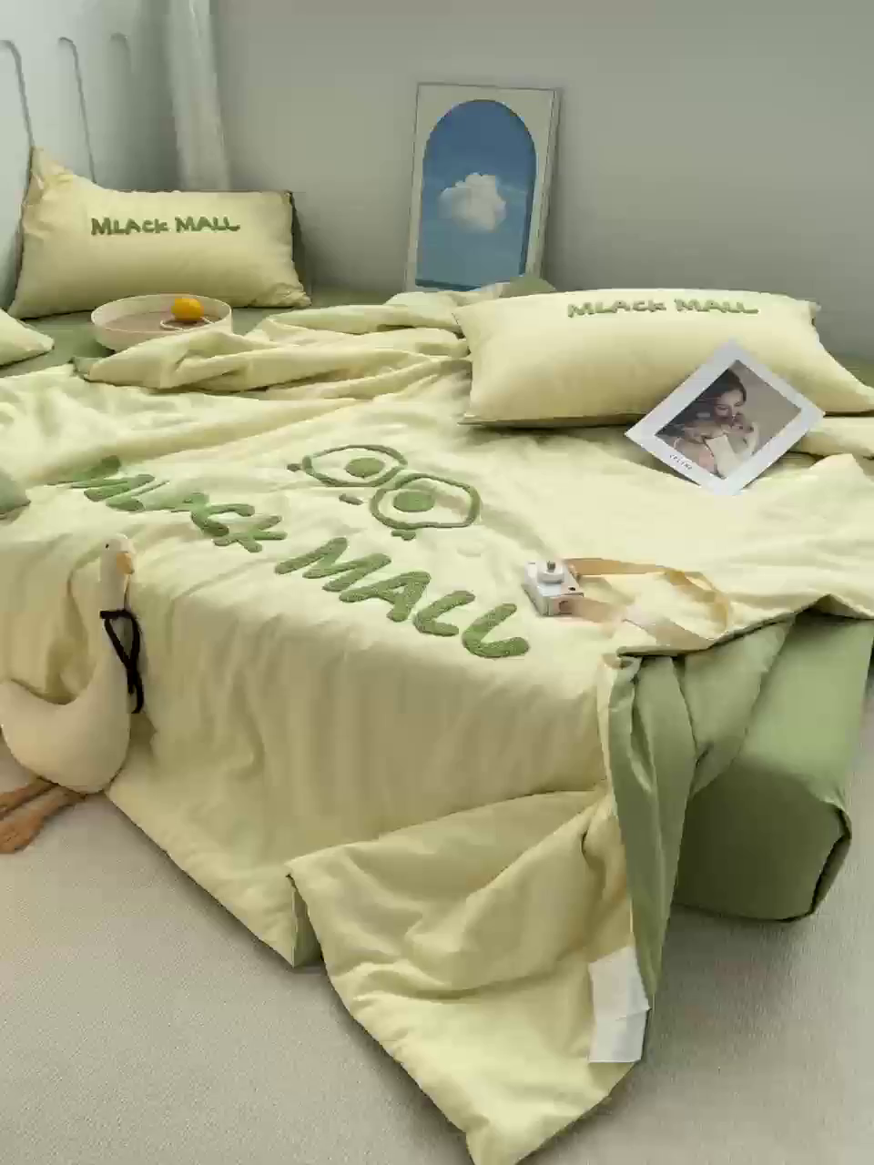 91家纺网 家纺一手货源 找家纺 曼谷家纺 2025新款水洗棉超软毛巾绣夏被直播热款 煤球-芝士绿
