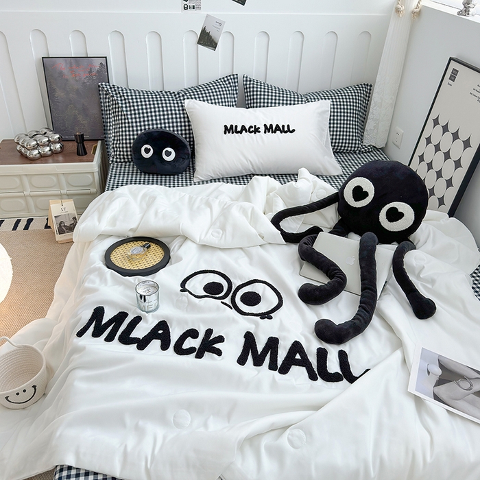 91家纺网 家纺一手货源 找家纺 曼谷家纺 2025新款水洗棉超软毛巾绣夏被直播热款 煤球-小黑