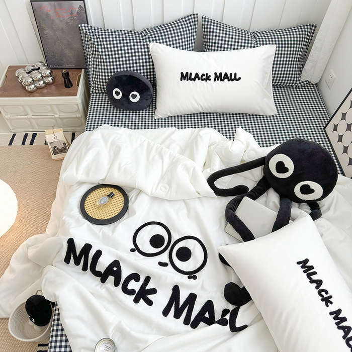 91家纺网 家纺一手货源 找家纺 曼谷家纺 2025新款水洗棉超软毛巾绣夏被直播热款 煤球-小黑