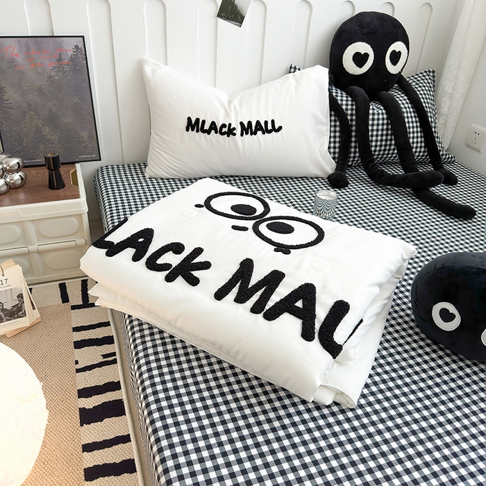 曼谷家纺 2025新款水洗棉超软毛巾绣夏被直播热款 煤球-小黑