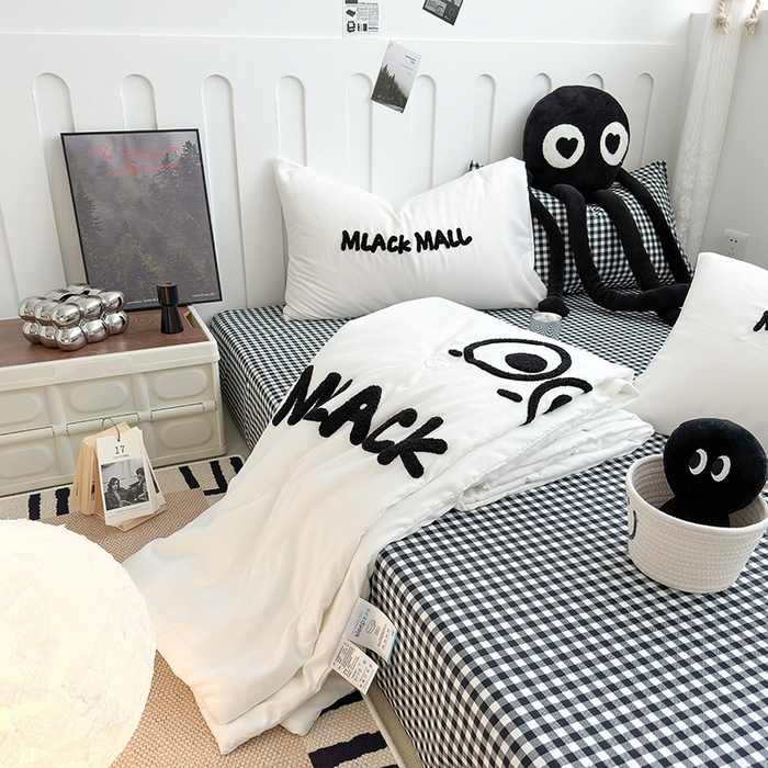 91家纺网 家纺一手货源 找家纺 曼谷家纺 2025新款水洗棉超软毛巾绣夏被直播热款 煤球-小黑