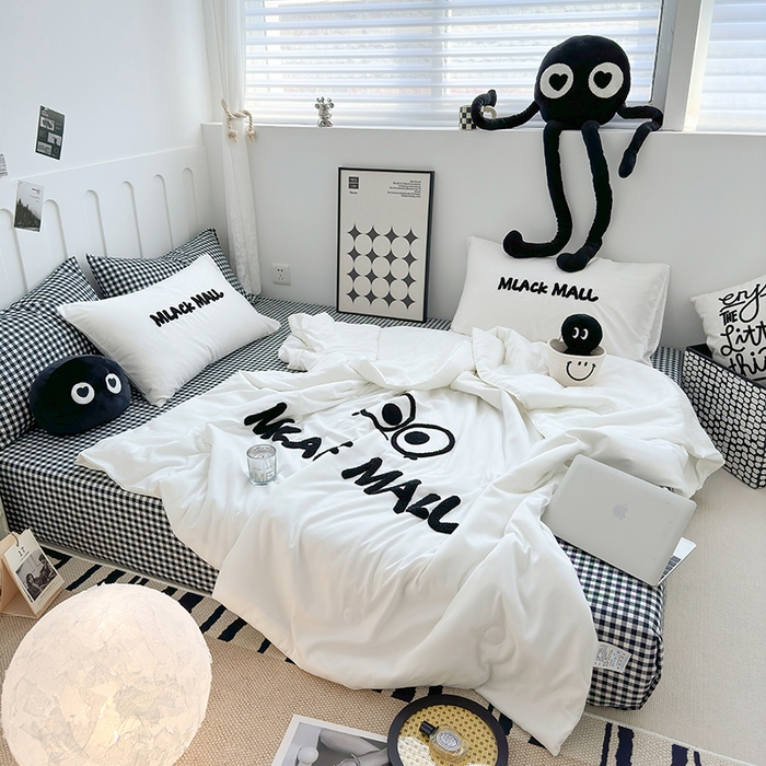 91家纺网 家纺一手货源 找家纺 曼谷家纺 2025新款水洗棉超软毛巾绣夏被直播热款 煤球-小黑