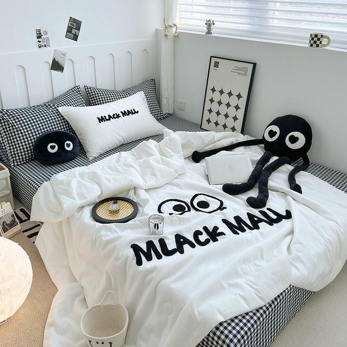 91家纺网 家纺一手货源 找家纺 曼谷家纺 2025新款水洗棉超软毛巾绣夏被直播热款 煤球-小黑