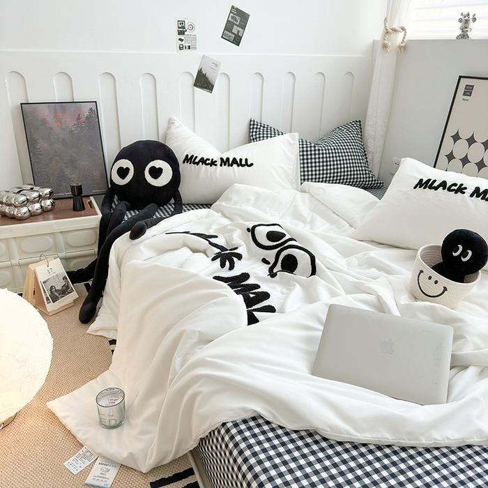 91家纺网 家纺一手货源 找家纺 曼谷家纺 2025新款水洗棉超软毛巾绣夏被直播热款 煤球-小黑