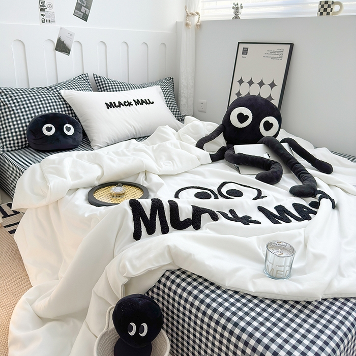 91家纺网 家纺一手货源 找家纺 曼谷家纺 2025新款水洗棉超软毛巾绣夏被直播热款 煤球-小黑