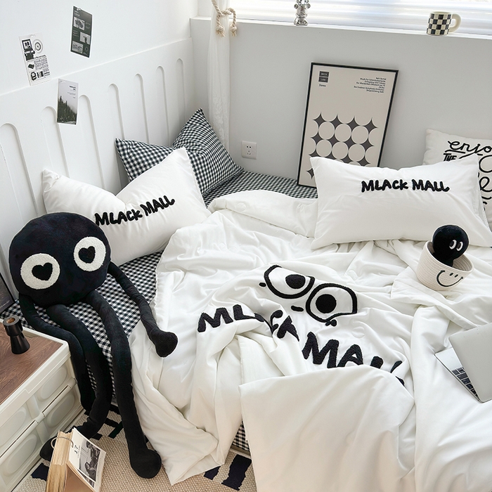 91家纺网 家纺一手货源 找家纺 曼谷家纺 2025新款水洗棉超软毛巾绣夏被直播热款 煤球-小黑