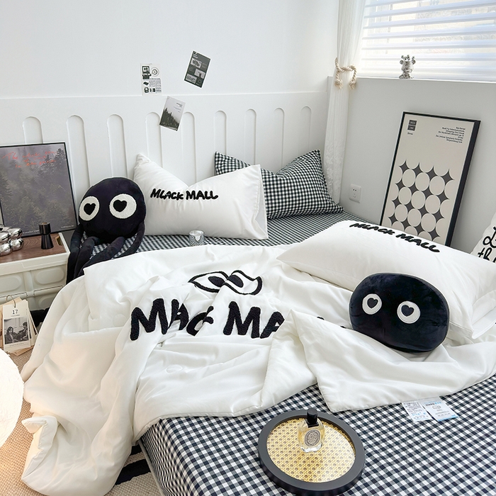 91家纺网 家纺一手货源 找家纺 曼谷家纺 2025新款水洗棉超软毛巾绣夏被直播热款 煤球-小黑