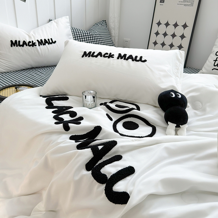 91家纺网 家纺一手货源 找家纺 曼谷家纺 2025新款水洗棉超软毛巾绣夏被直播热款 煤球-小黑