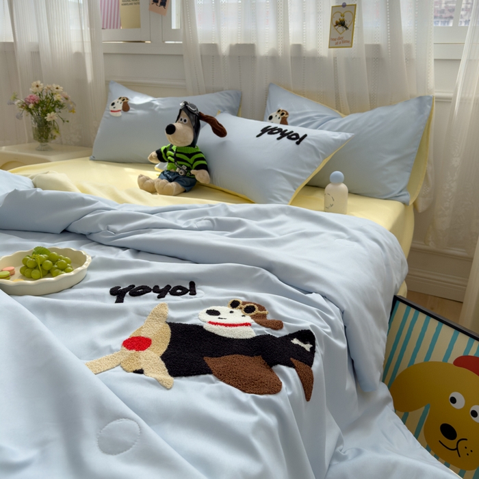 91家纺网 家纺一手货源 找家纺 曼谷家纺 2025新款水洗棉超软毛巾绣夏被直播热款 飞行员-蓝芝士