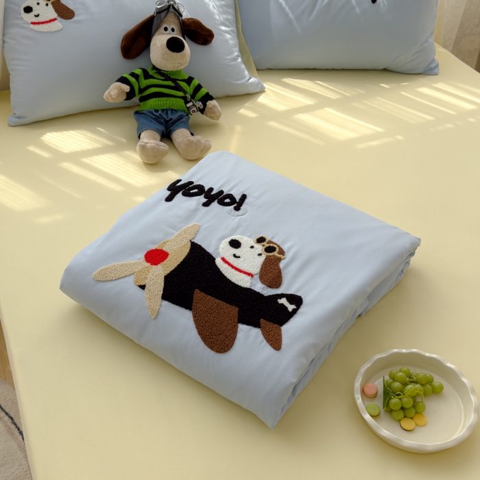 曼谷家纺 2025新款水洗棉超软毛巾绣夏被直播热款 飞行员-蓝芝士