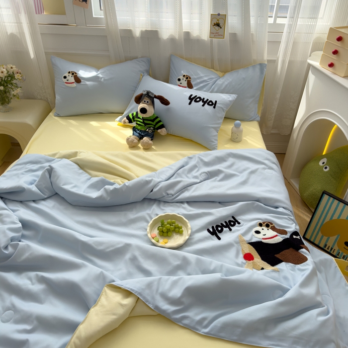 91家纺网 家纺一手货源 找家纺 曼谷家纺 2025新款水洗棉超软毛巾绣夏被直播热款 飞行员-蓝芝士