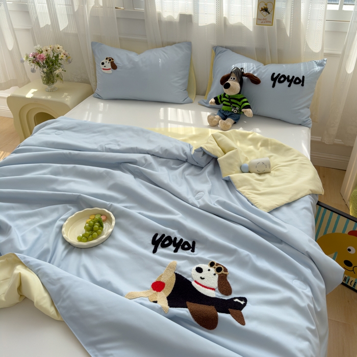 91家纺网 家纺一手货源 找家纺 曼谷家纺 2025新款水洗棉超软毛巾绣夏被直播热款 飞行员-蓝芝士