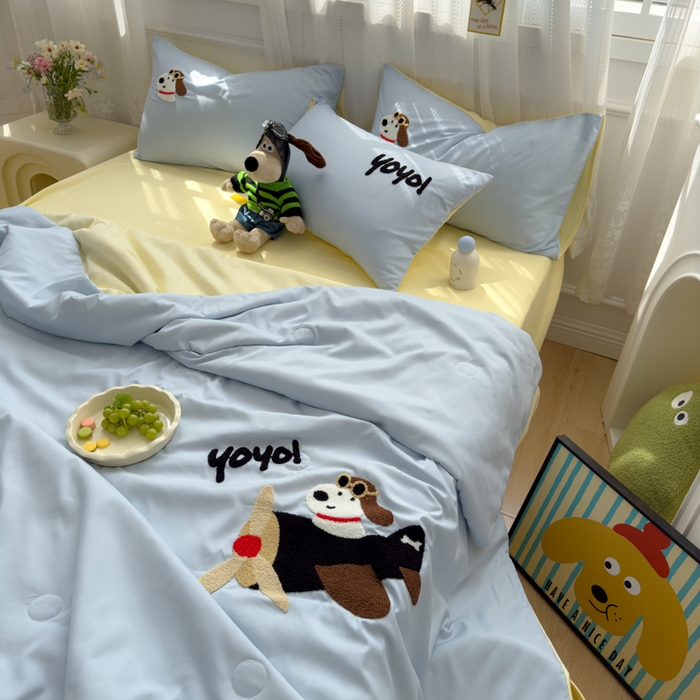 91家纺网 家纺一手货源 找家纺 曼谷家纺 2025新款水洗棉超软毛巾绣夏被直播热款 飞行员-蓝芝士