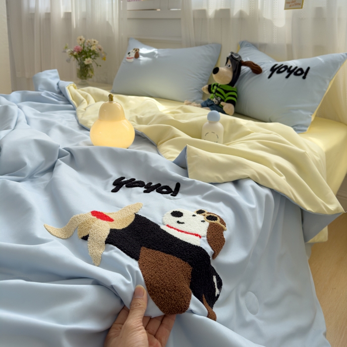 91家纺网 家纺一手货源 找家纺 曼谷家纺 2025新款水洗棉超软毛巾绣夏被直播热款 飞行员-蓝芝士