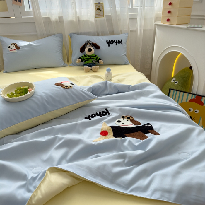 91家纺网 家纺一手货源 找家纺 曼谷家纺 2025新款水洗棉超软毛巾绣夏被直播热款 飞行员-蓝芝士