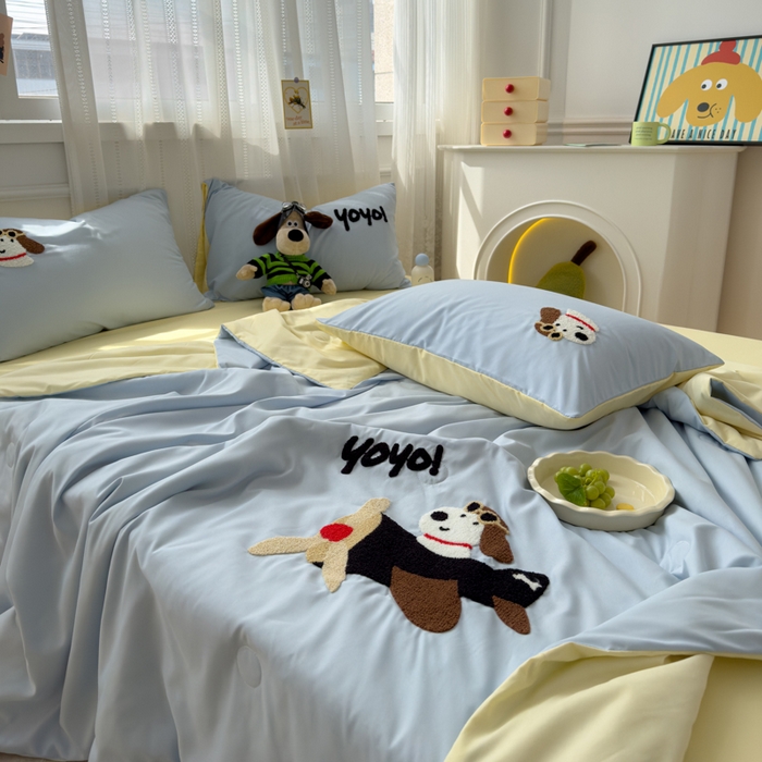 91家纺网 家纺一手货源 找家纺 曼谷家纺 2025新款水洗棉超软毛巾绣夏被直播热款 飞行员-蓝芝士