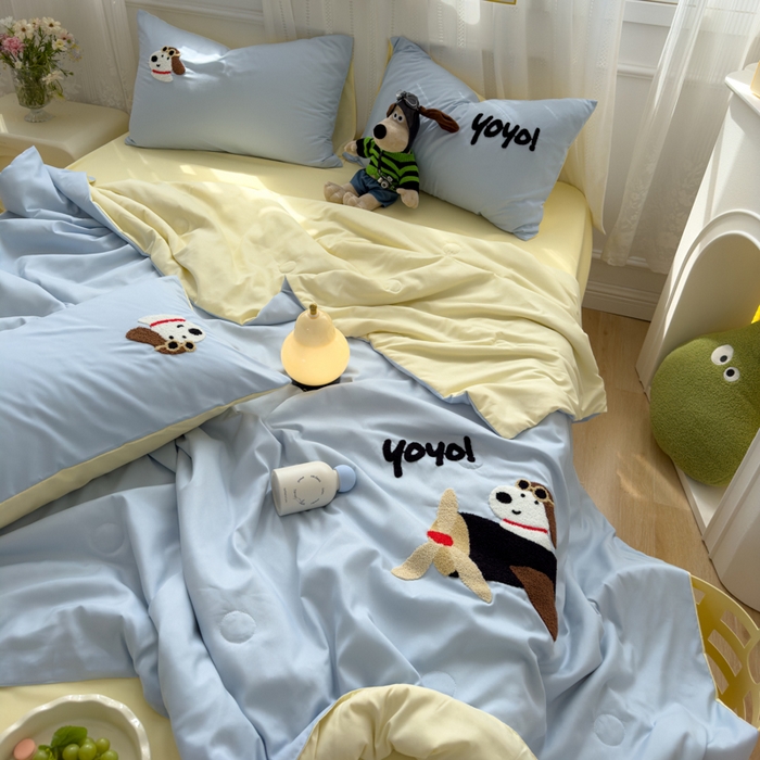 91家纺网 家纺一手货源 找家纺 曼谷家纺 2025新款水洗棉超软毛巾绣夏被直播热款 飞行员-蓝芝士