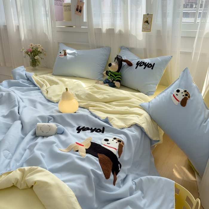 91家纺网 家纺一手货源 找家纺 曼谷家纺 2025新款水洗棉超软毛巾绣夏被直播热款 飞行员-蓝芝士