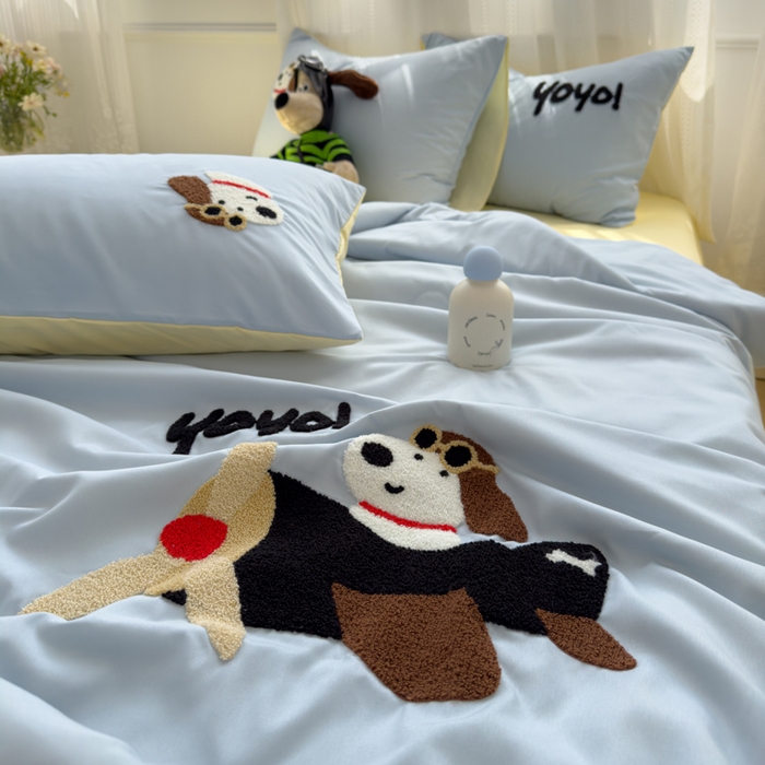 91家纺网 家纺一手货源 找家纺 曼谷家纺 2025新款水洗棉超软毛巾绣夏被直播热款 飞行员-蓝芝士