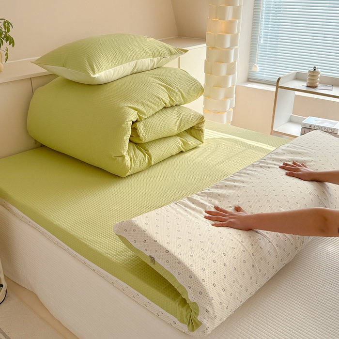 眠博士 2025新款全棉纯棉华夫格床垫套四件套 华夫格床垫套 套件 果绿