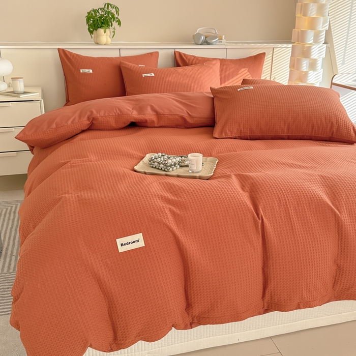 91家纺网 家纺一手货源 找家纺 眠博士 2025新款全棉纯棉华夫格床垫套四件套 华夫格床垫套 套件 焦糖