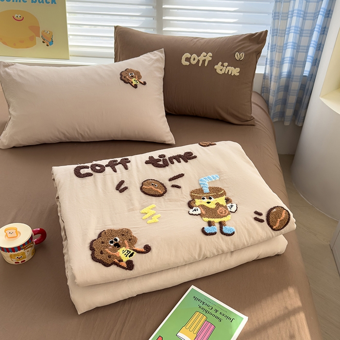 曼谷家纺 2025新款水洗棉超软毛巾绣夏被直播热款 咖啡时光-奶咖