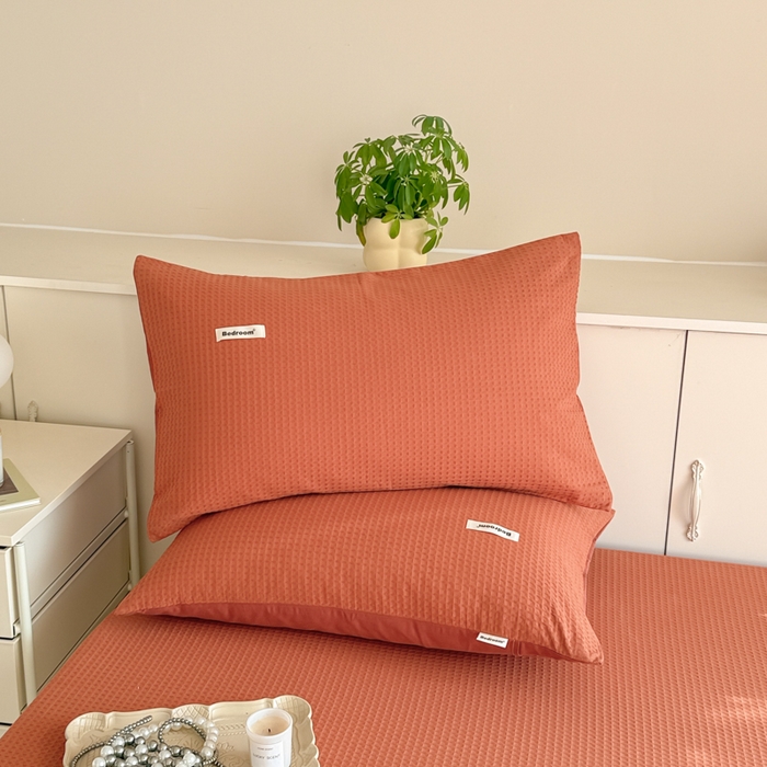 91家纺网 家纺一手货源 找家纺 眠博士 2025新款全棉纯棉华夫格床垫套四件套 华夫格床垫套 套件 焦糖