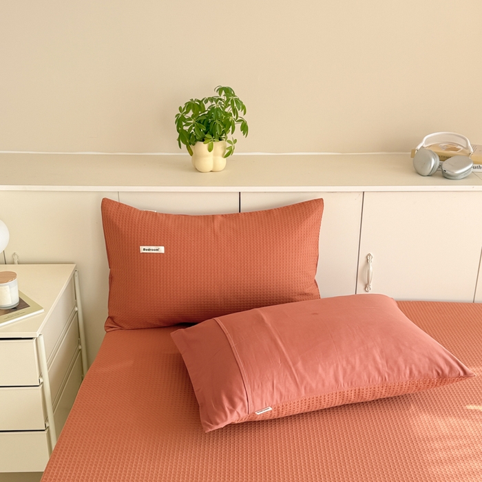 91家纺网 家纺一手货源 找家纺 眠博士 2025新款全棉纯棉华夫格床垫套四件套 华夫格床垫套 套件 焦糖