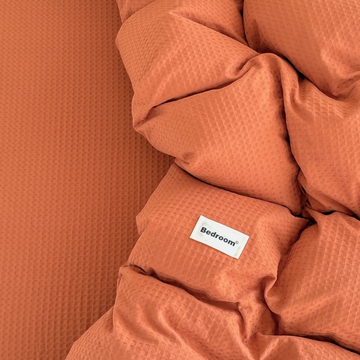 91家纺网 家纺一手货源 找家纺 眠博士 2025新款全棉纯棉华夫格床垫套四件套 华夫格床垫套 套件 焦糖