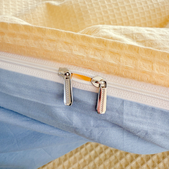 91家纺网 家纺一手货源 找家纺 眠博士 2025新款全棉纯棉华夫格床垫套四件套 华夫格床垫套 套件 奶黄色