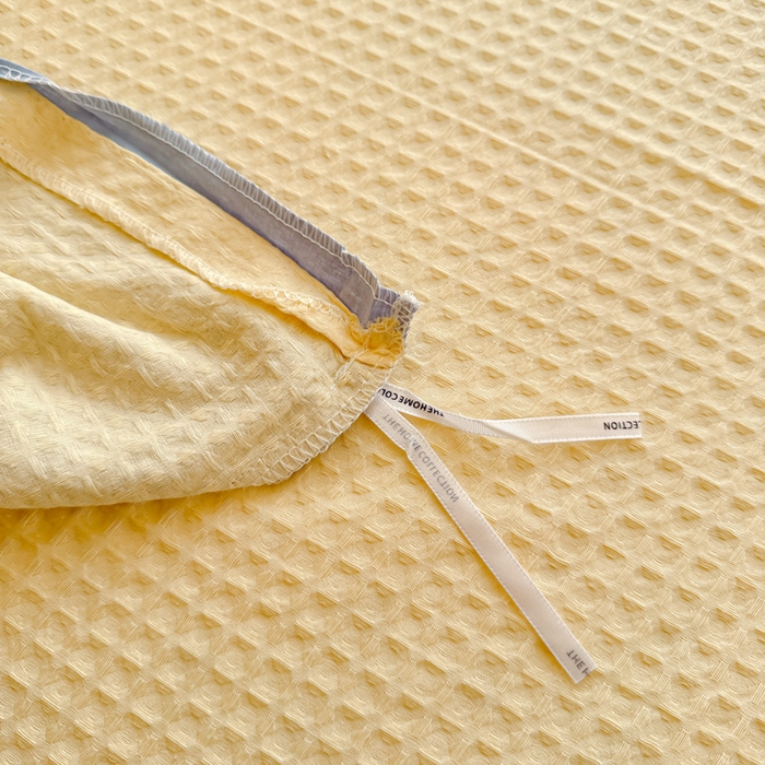 91家纺网 家纺一手货源 找家纺 眠博士 2025新款全棉纯棉华夫格床垫套四件套 华夫格床垫套 套件 奶黄色