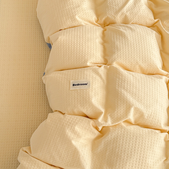 91家纺网 家纺一手货源 找家纺 眠博士 2025新款全棉纯棉华夫格床垫套四件套 华夫格床垫套 套件 奶黄色