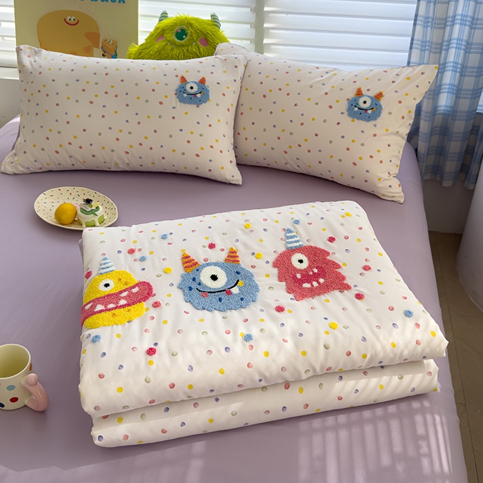 曼谷家纺 2025新款水洗棉超软毛巾绣夏被直播热款 三小怪-波点紫