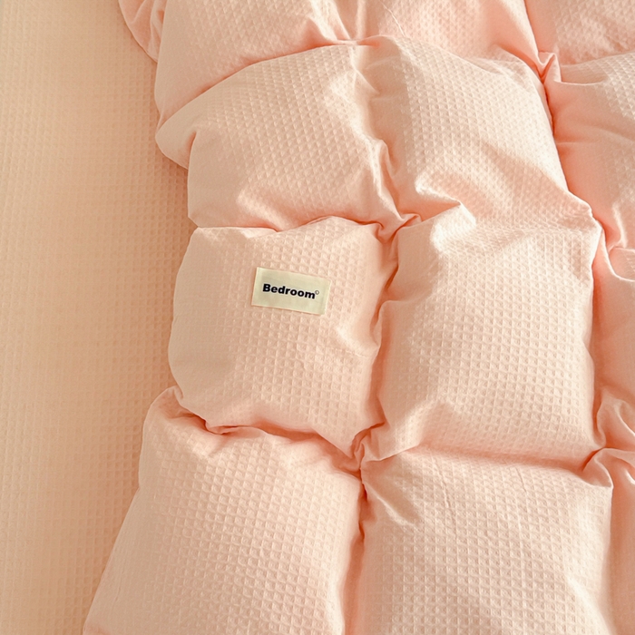 91家纺网 家纺一手货源 找家纺 眠博士 2025新款全棉纯棉华夫格床垫套四件套 华夫格床垫套 套件 嫩玉粉