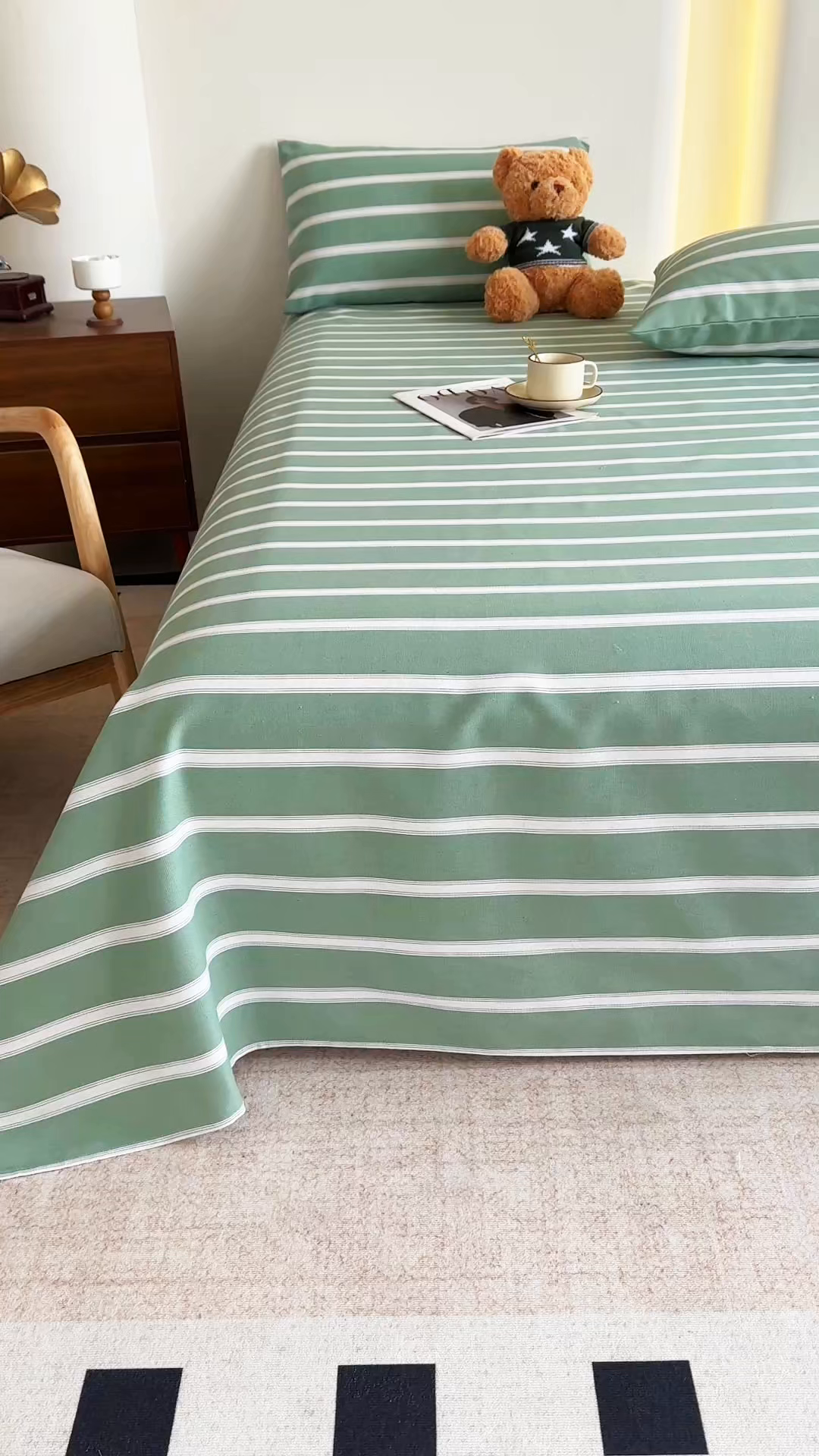 91家纺网 家纺一手货源 找家纺 推推家纺 2025新款lucky老粗布床单凉席席子 雅致绿